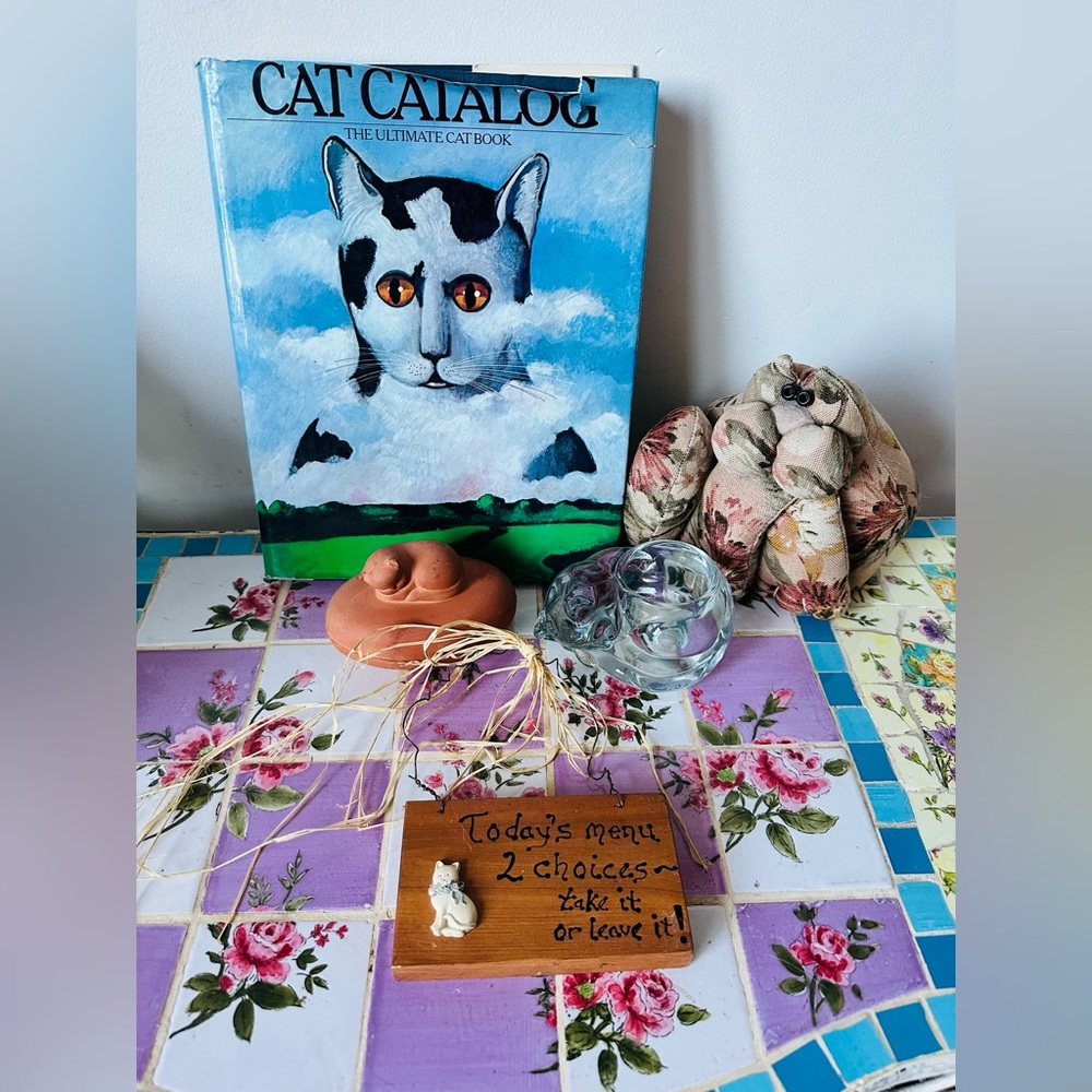 Cat Lovers Lot ~ Art Book with Decorative Items Candle Holder Sign Soap Dish